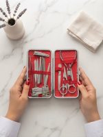 ست مانیکور و پدیکور کیف‌دار استیل همراه با کیف چرمی کیف‌کتابی قفل‌دار - تصویر 4