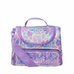 کیف غذا دوطبقه بنددار اسمیگل (Smiggle) طرح شکوفه بنفش و پولک‌دوزی